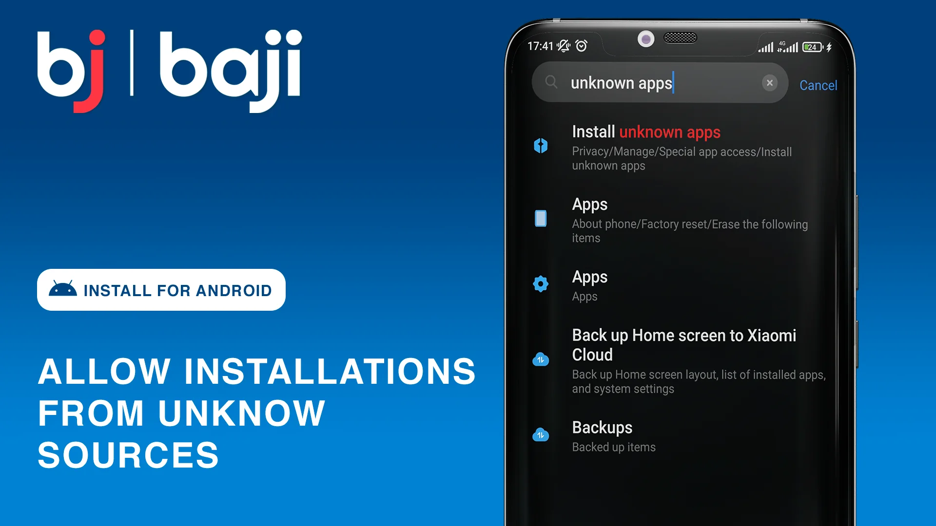 To Install Baji App on Android, allow installations from unknown sources first