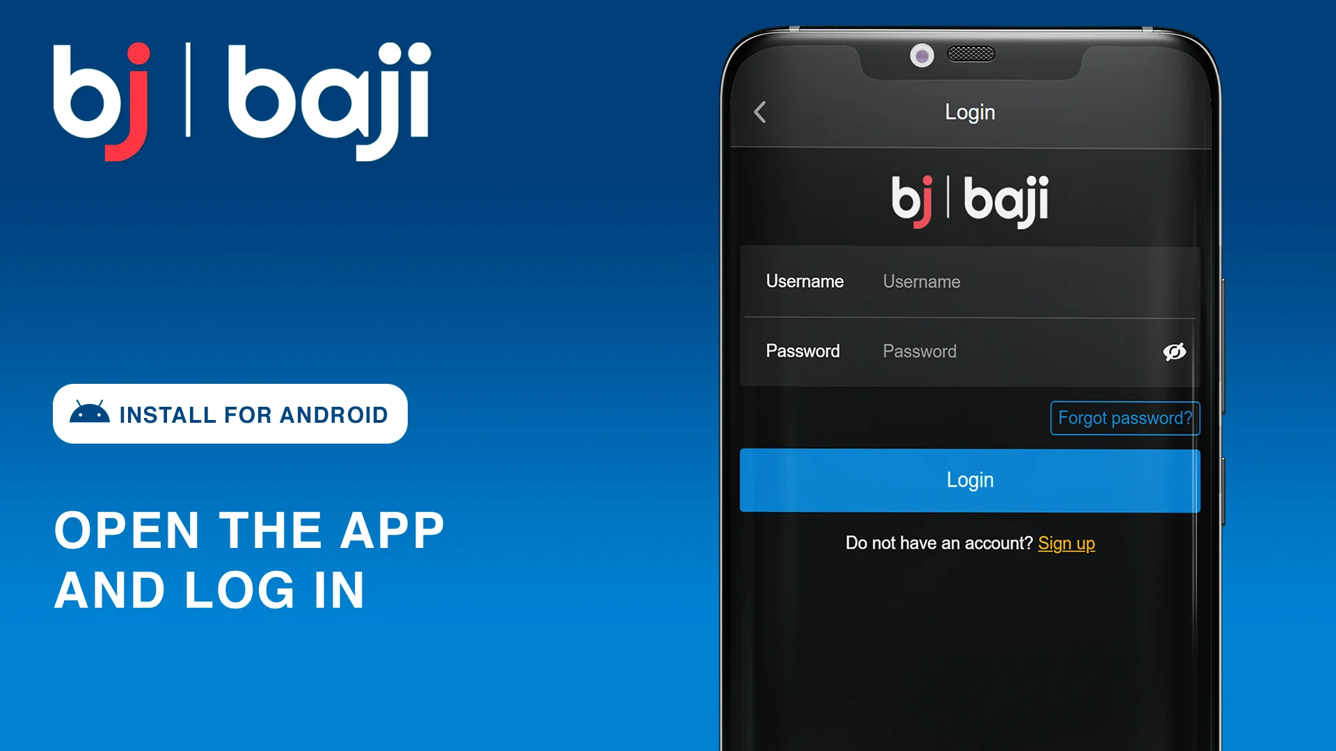 Log in at Baji Application for Android