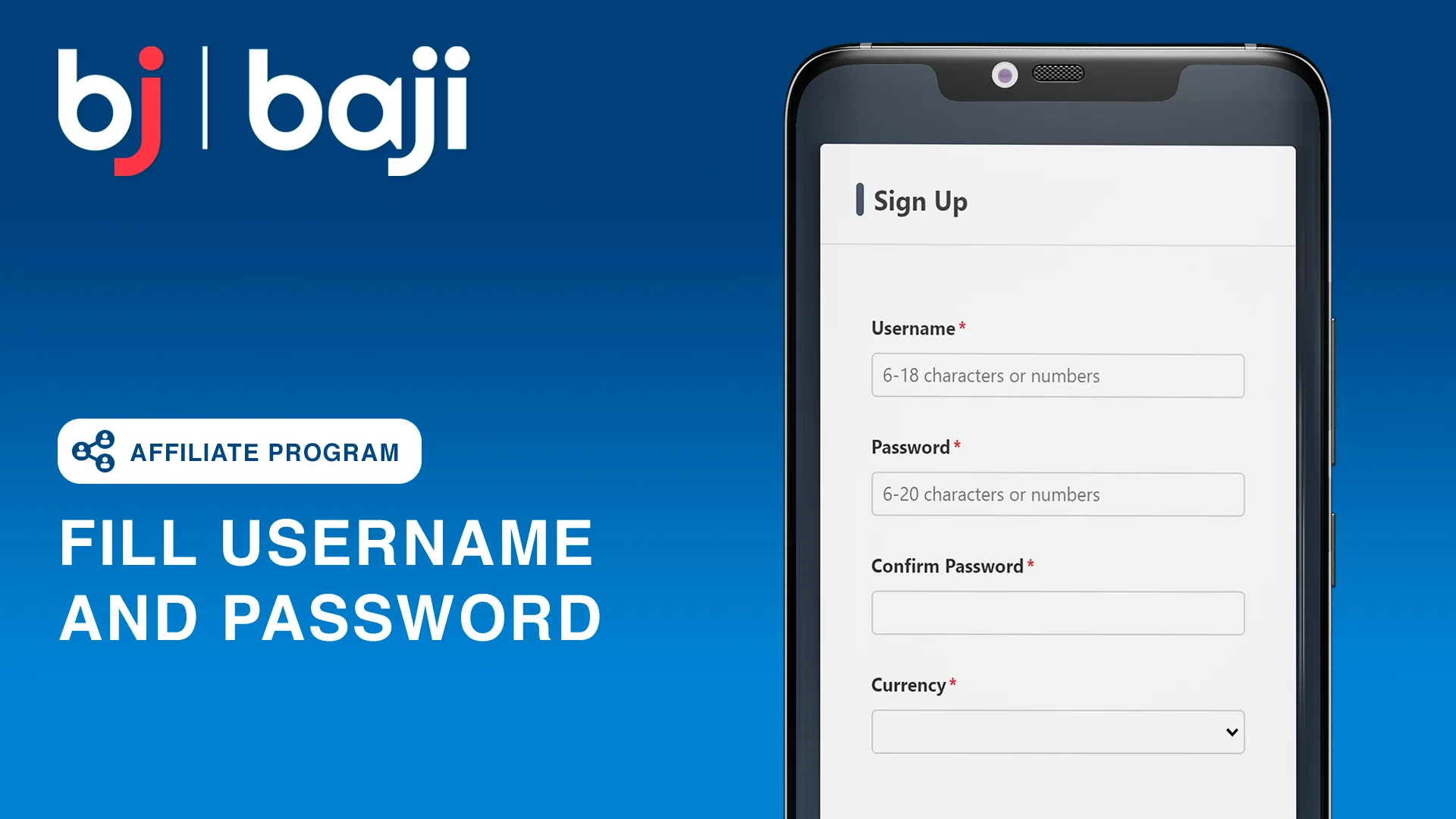Fill Username and Password - Baji Affiliates