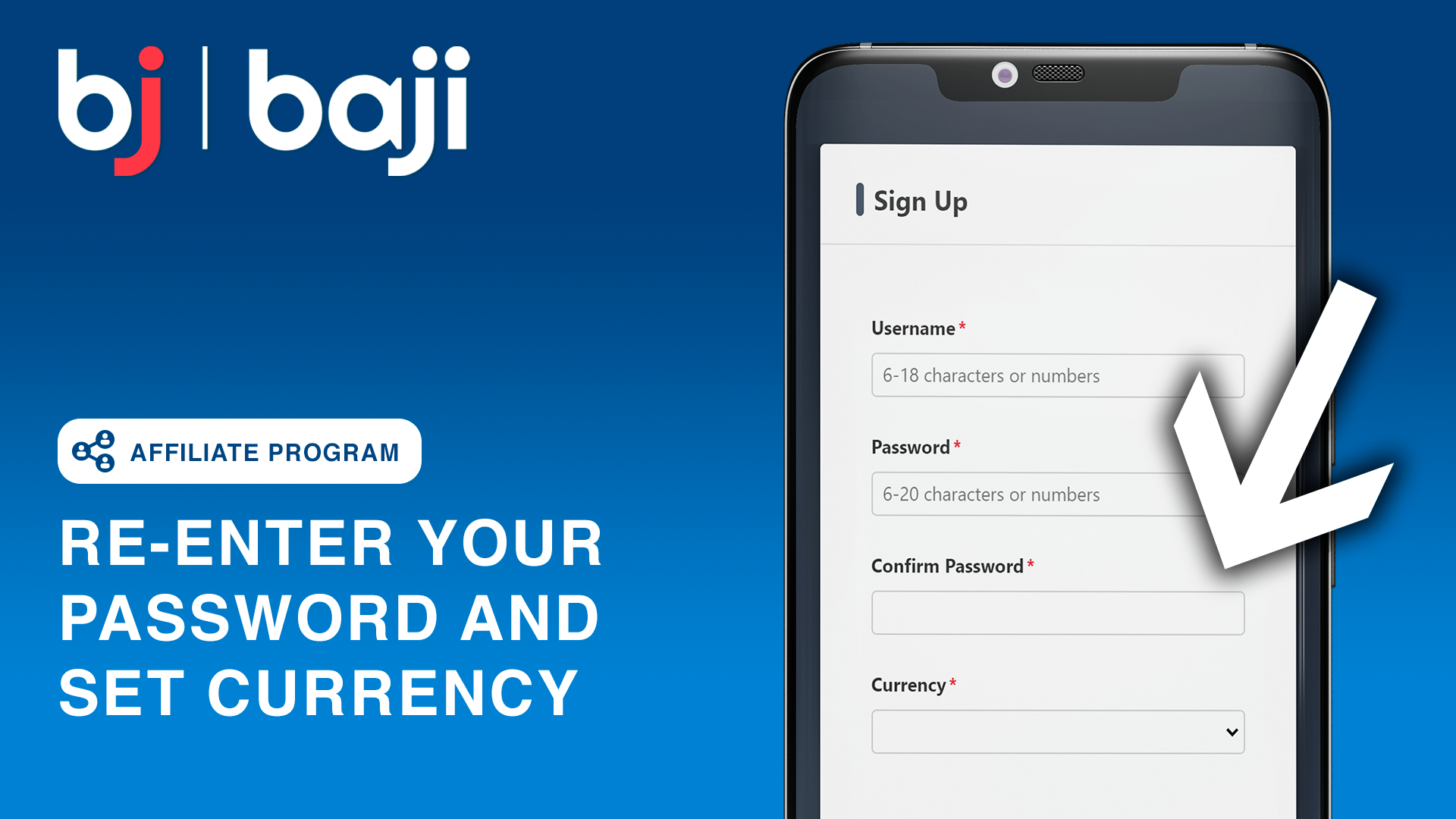 আপনার পাসওয়ার্ড পুনরায় লিখুন এবং পছন্দের মুদ্রা সেট করুন - Baji ক্যাসিনো অ্যাফিলিয়েটস