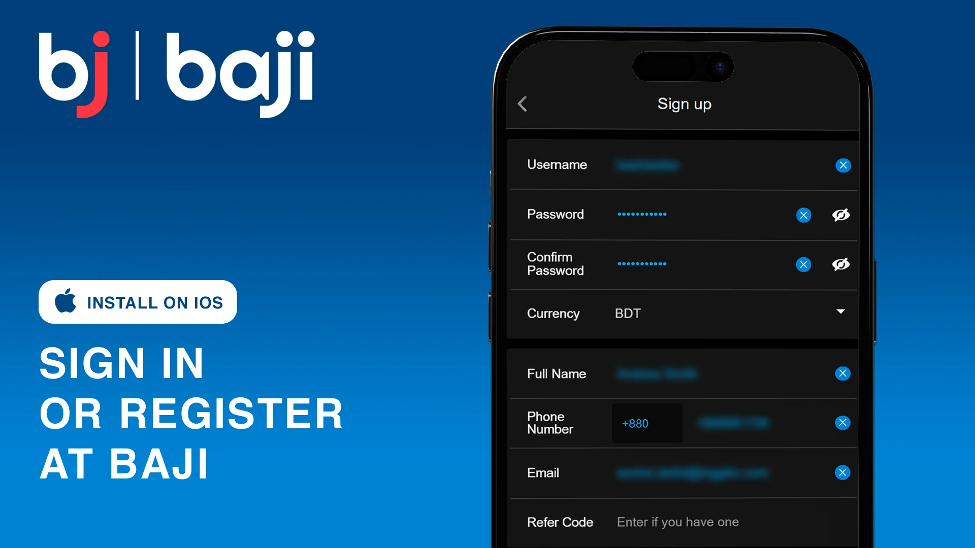 Sign in or Register at Baji - App for iOS