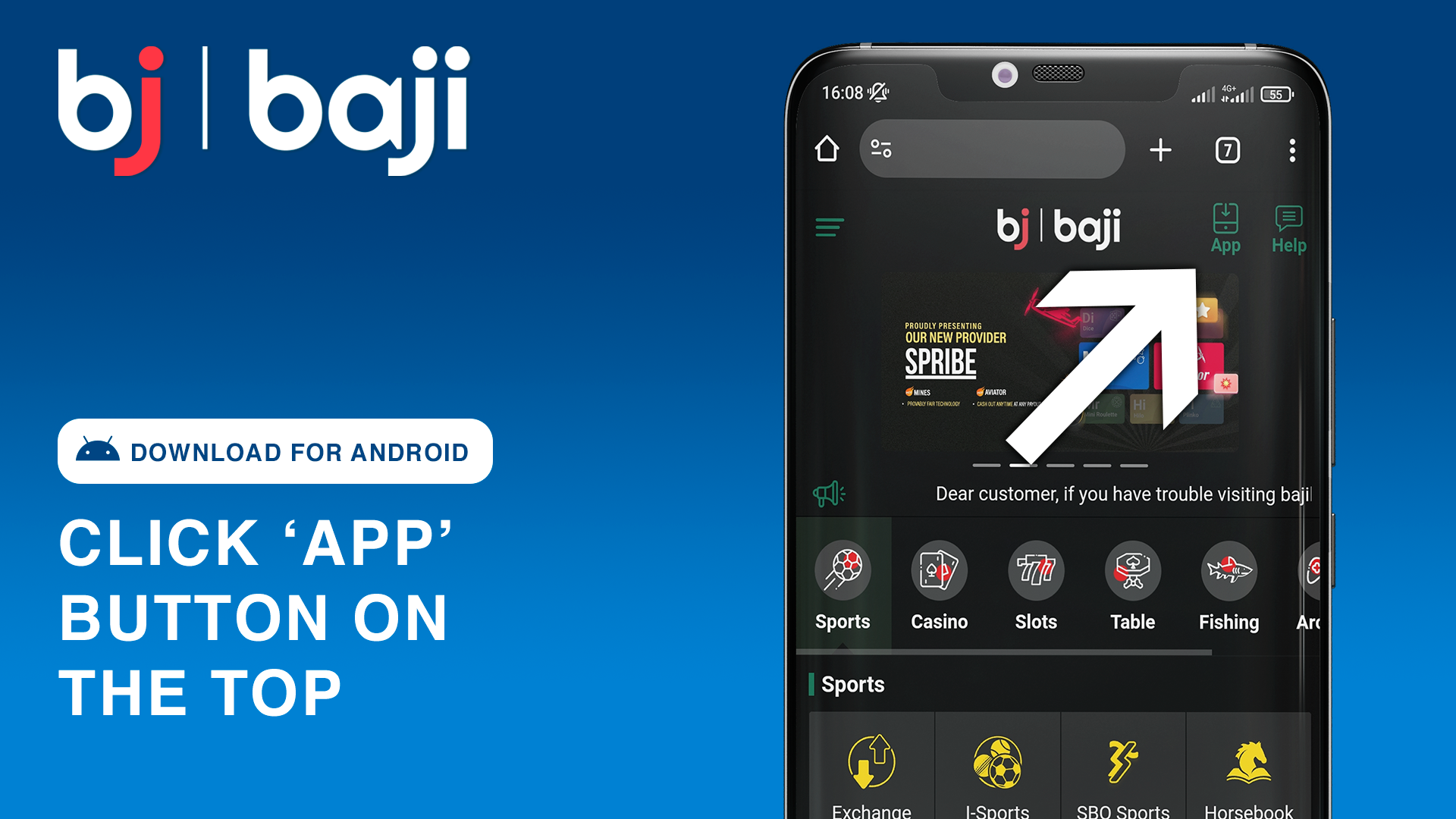 Click Green App Button on the Top of the Screen - Baji