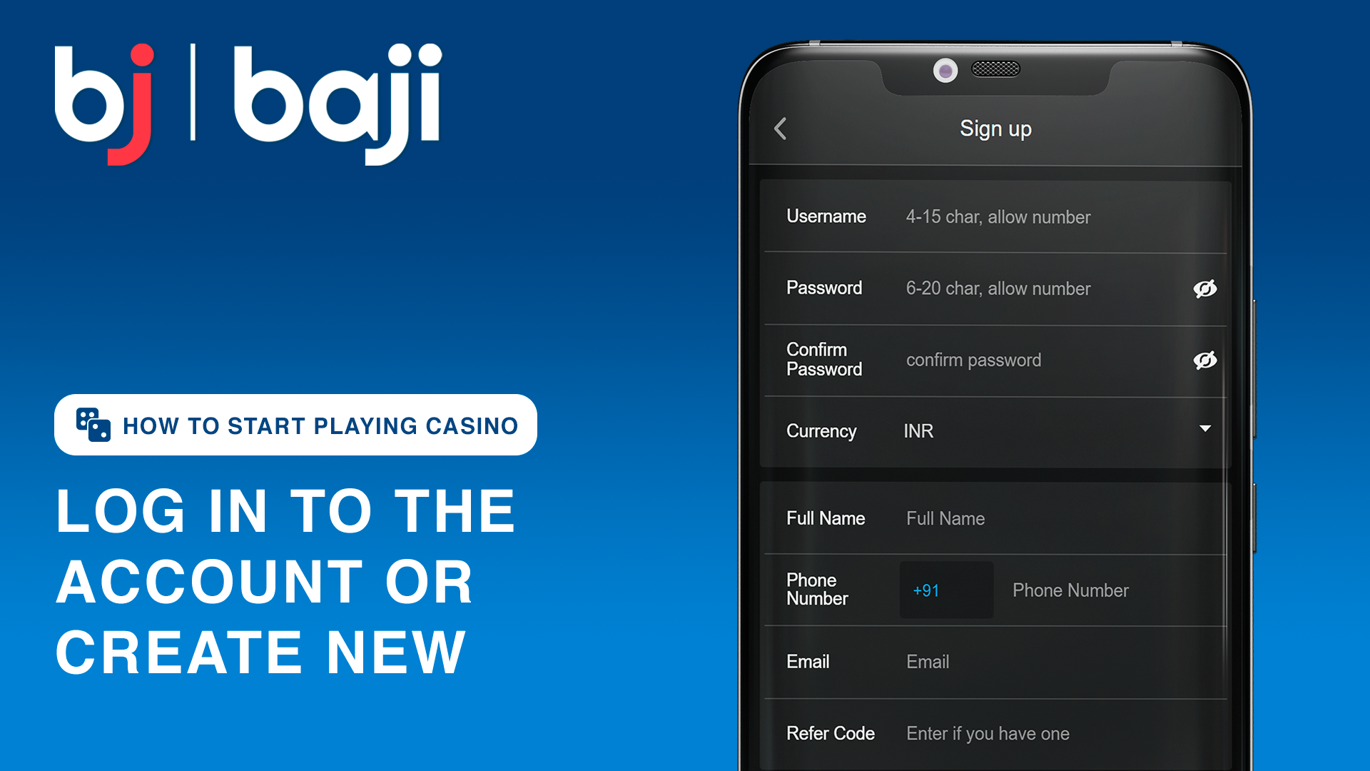 Log in at Baji or create new account