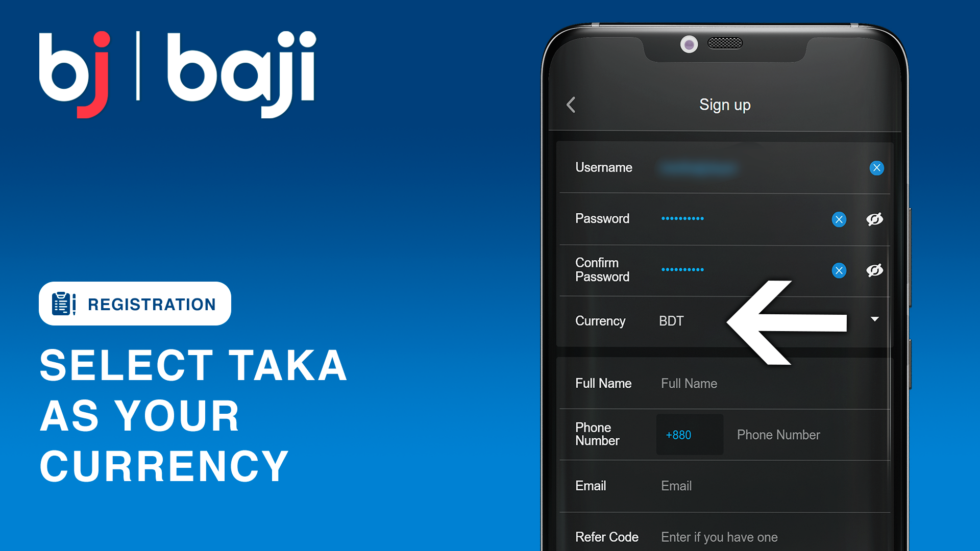 আপনার মুদ্রা নির্বাচন করুন - বাংলাদেশী টাকা - Baji