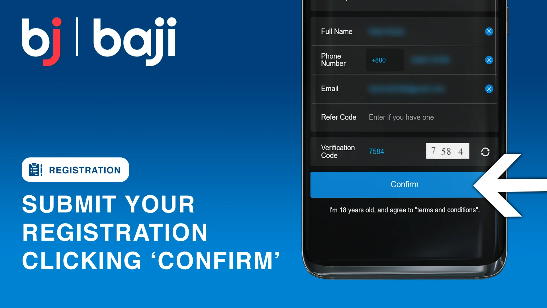 Submit your Baji Registration by clicking Confirm Button