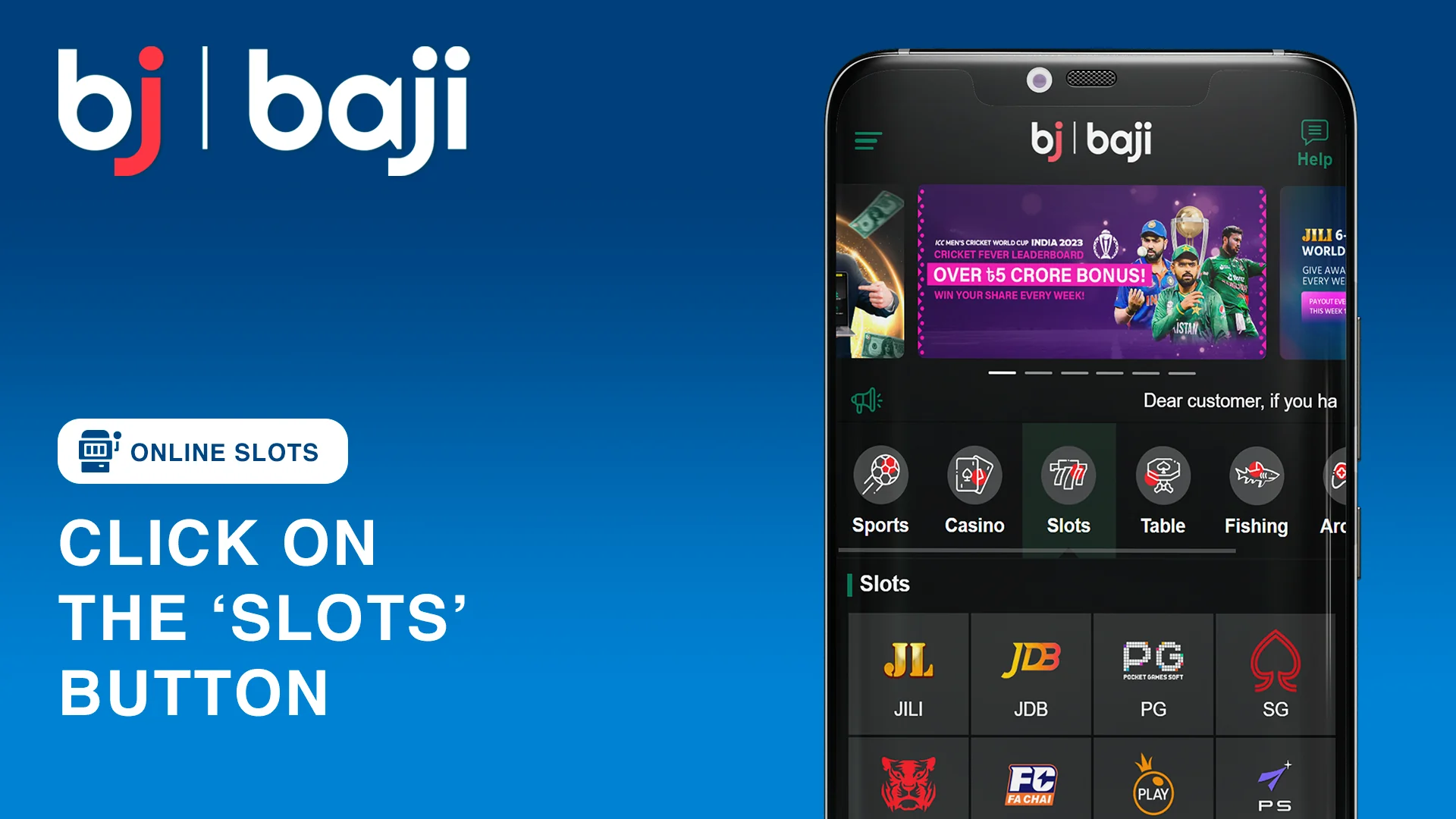 Click on the 'Slots" Button - Baji Bangladesh