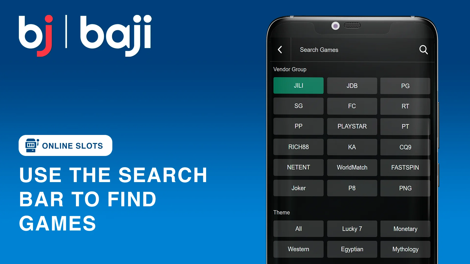 Use the search Games to find particular game - Baji