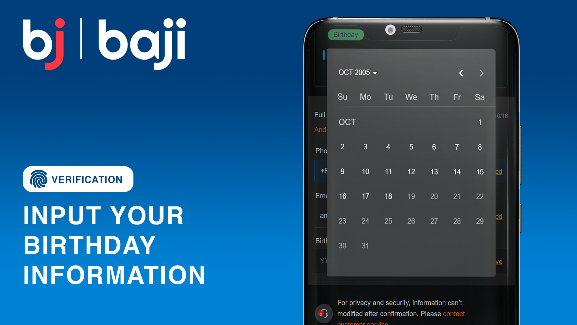 Input your Birthday Information - Baji Bangladesh