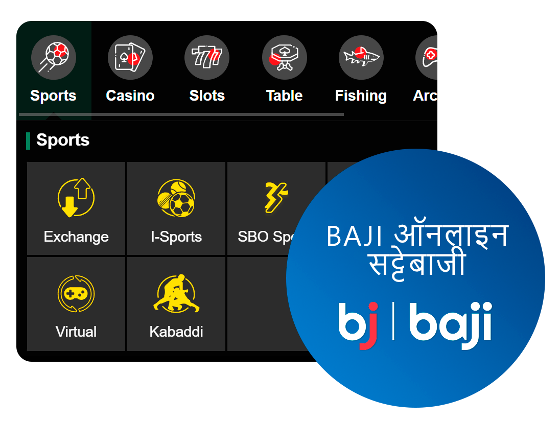 Baji इंडिया स्पोर्ट्स बेटिंग को खंडों में विभाजित किया गया है