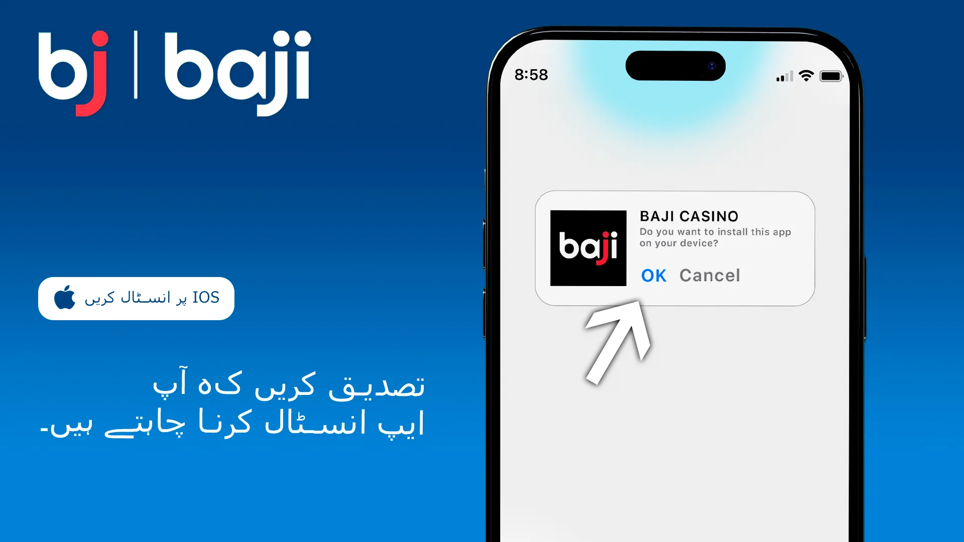 تصدیق کریں کہ آپ اس ایپ کو انسٹال کرنا چاہتے ہیں - Baji iOS