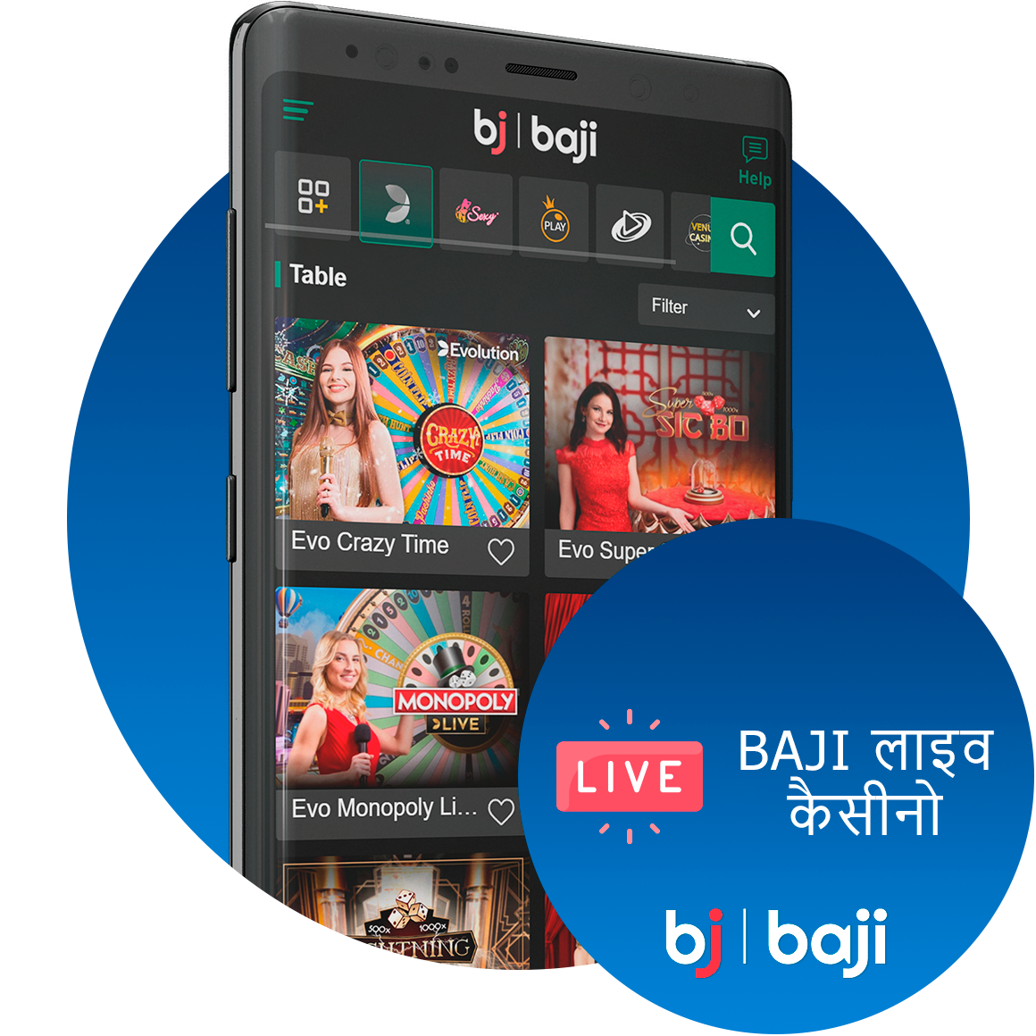 Baji पर 100 से अधिक लाइव कैसीनो गेम देखें