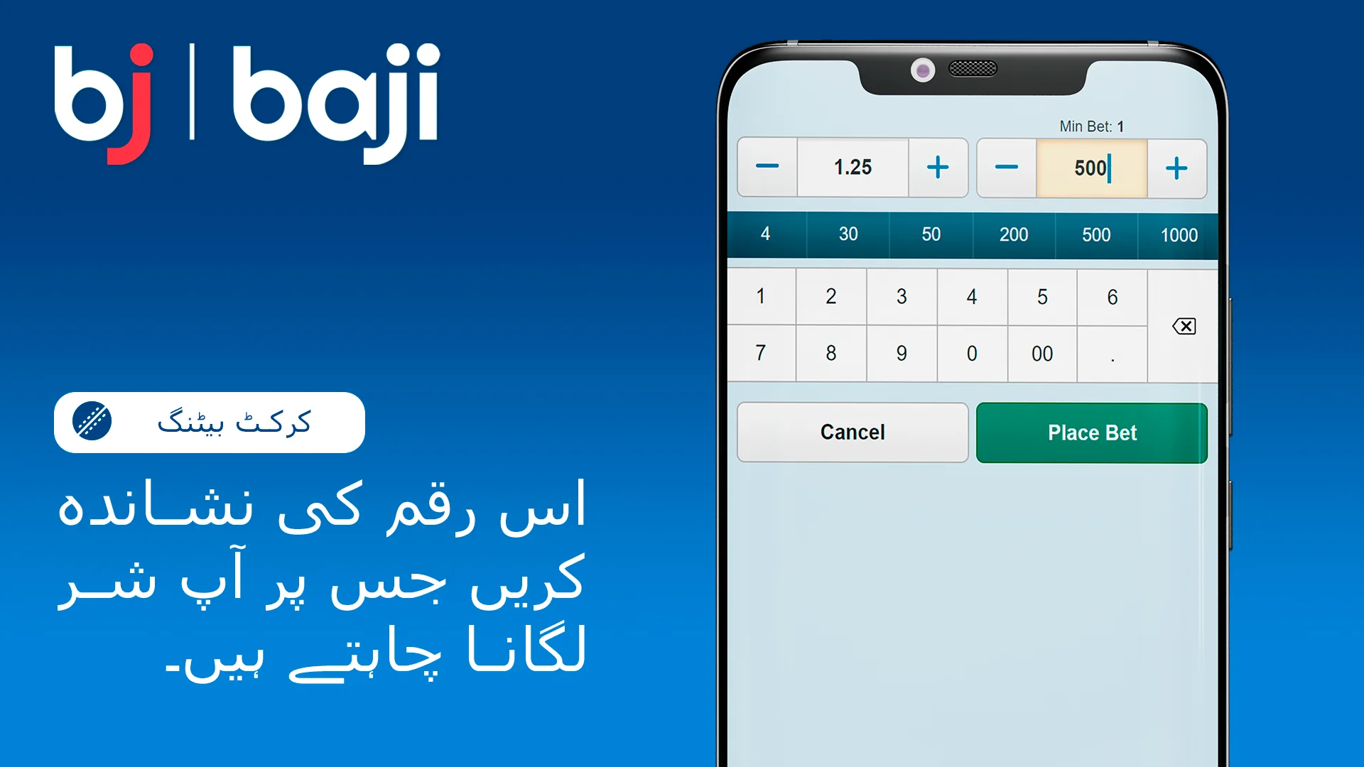 اس رقم کی نشاندہی کریں جو آپ کرکٹ پر شرط لگانا چاہتے ہیں - Baji